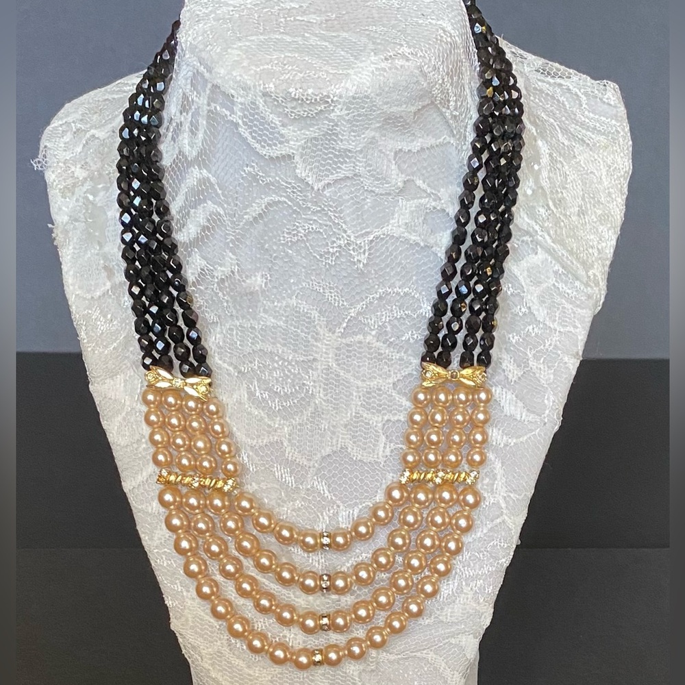 Vintage MultiLayer Black And White Beaded Necklace